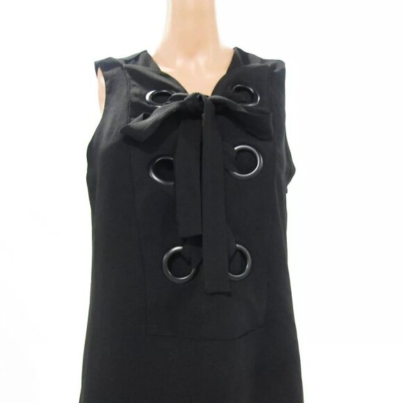 NEW ENGLISH FACTORY Womens Lace-Up Front Closure Mini Dress Black Size M - Picture 2 of 12